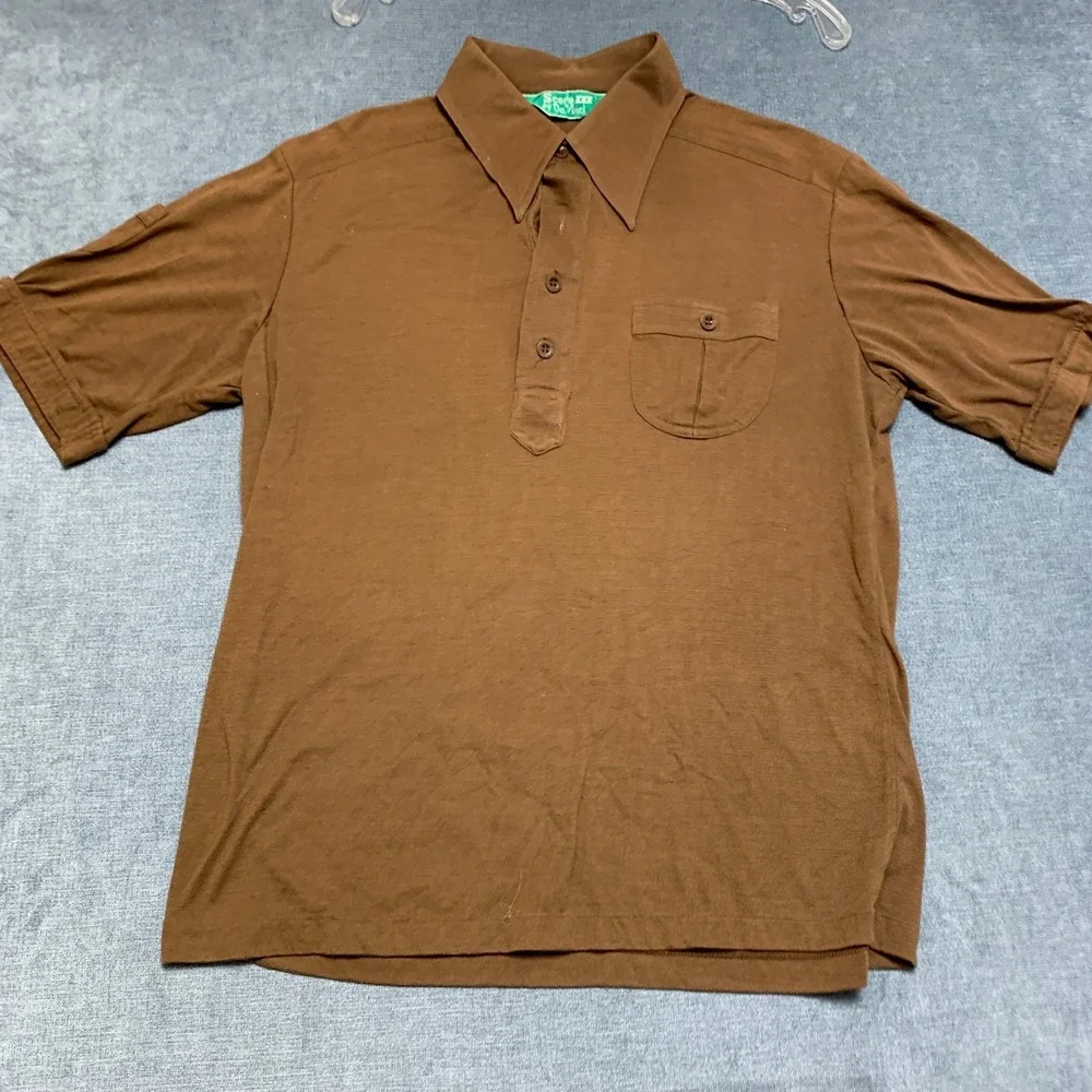 Scene III by Da Vinci Polo Shirt Mens Large Brown Chest Pockets Golf Performance